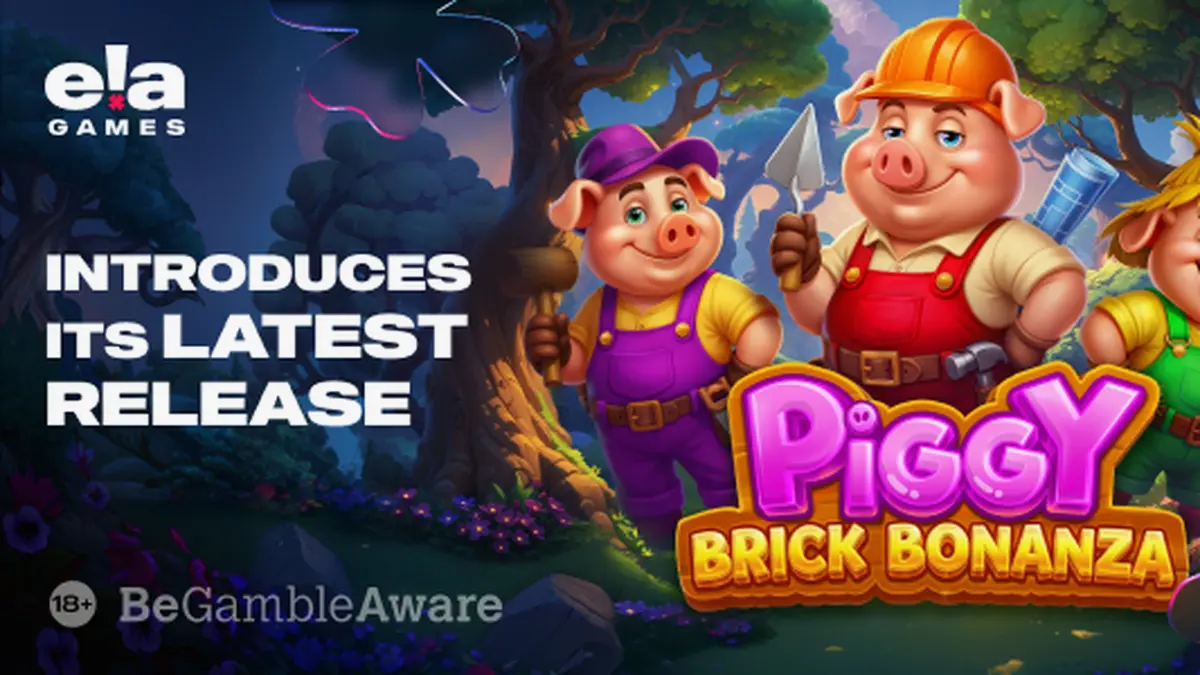หน้าจอเกมสล็อต Piggy Brick Bonanza พร้อมสัญลักษณ์หมูน้อยและอิฐก่อสร้าง